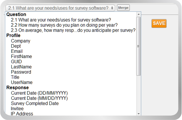 Merge questions, answers, user atrributes, or survey dat